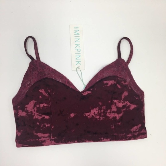 MINKPINK Velvet Lace Bra Wine Small NWT - Picture 6 of 6